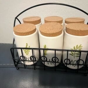 Ceramic Herb Canister Set with Cork Lids